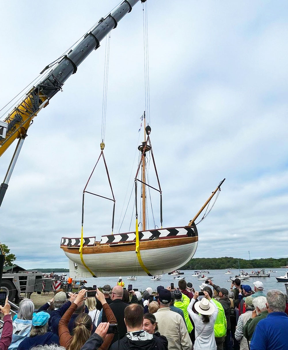 A replica of the Virginia is launched in Bath, Maine