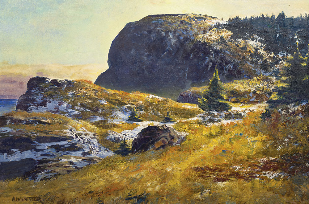 Painting by Andrew Winter (1893-1958), Late Afternoon, Whitehead, Monhegan, oil on board, 24" x 36”