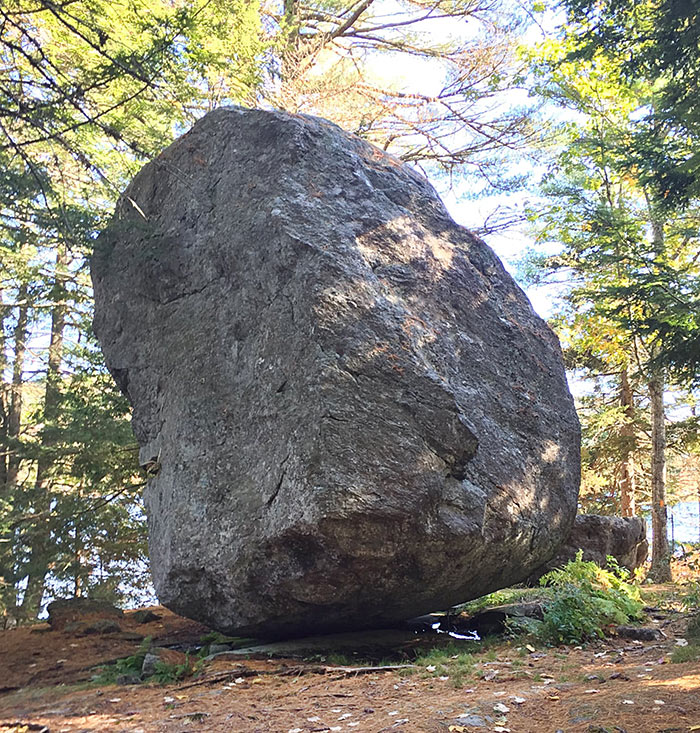 Balance Rock in Fernalds Neck Preserve, Megunticook Lake, Lincolnville, Maine