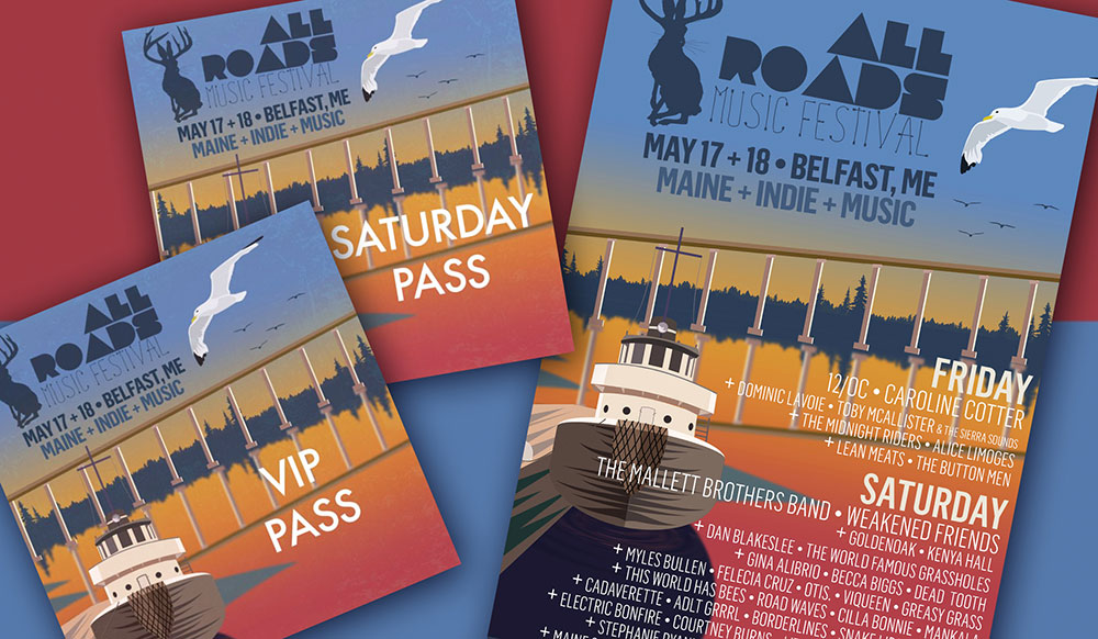 All Roads Music Festival poster, in Belfast, Maine